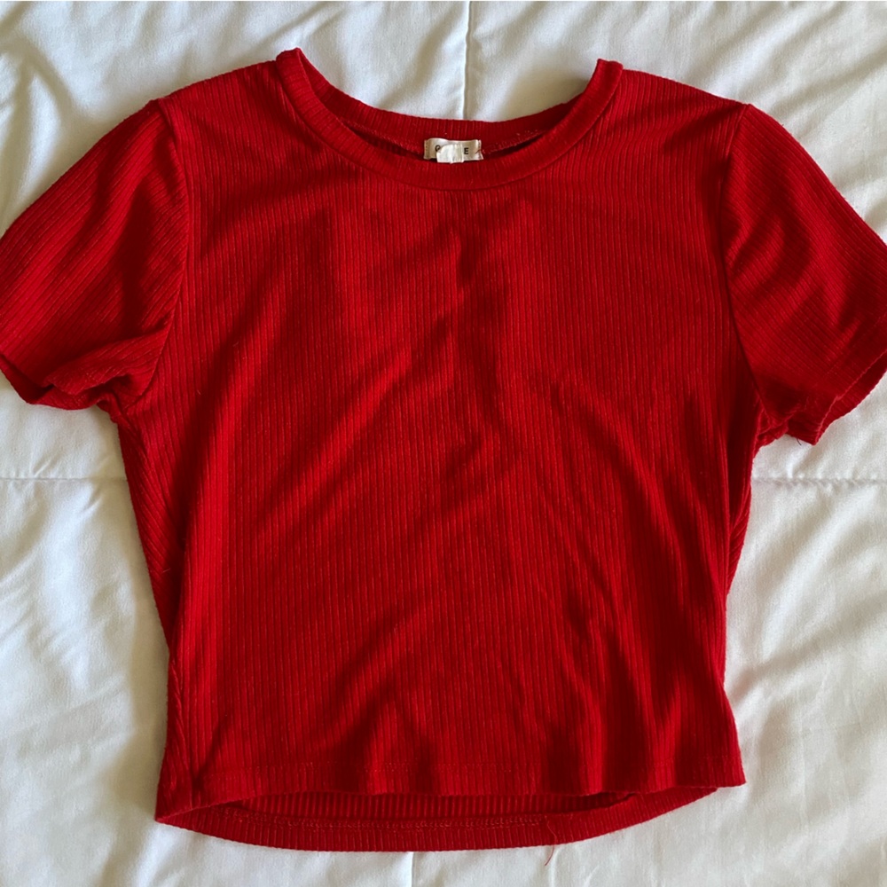 Garage Bright Red Ribbed Top